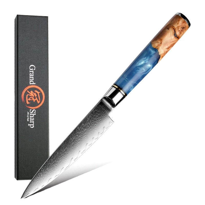 GRANDSHARP Professional Damascus Steel Utility Knife VG10 Japanese Vegetable Fruit Petty Knives Chef Kitchen Cooking Slicer