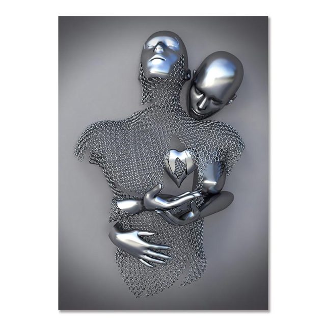 Metal Figure Statue Canvas Painting Romantic Abstract Posters Prints Wall Art Pictures Modern Living Room Decorations for Home
