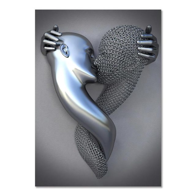 Metal Figure Statue Canvas Painting Romantic Abstract Posters Prints Wall Art Pictures Modern Living Room Decorations for Home