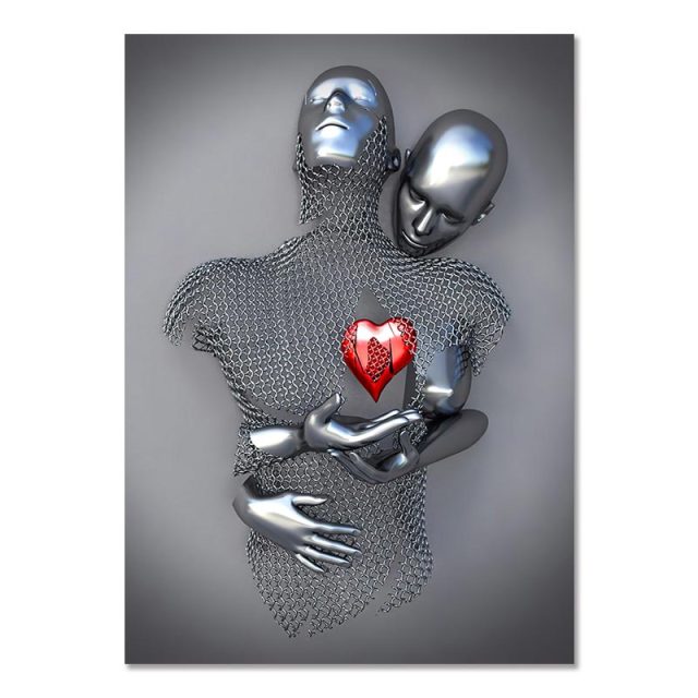 Metal Figure Statue Canvas Painting Romantic Abstract Posters Prints Wall Art Pictures Modern Living Room Decorations for Home