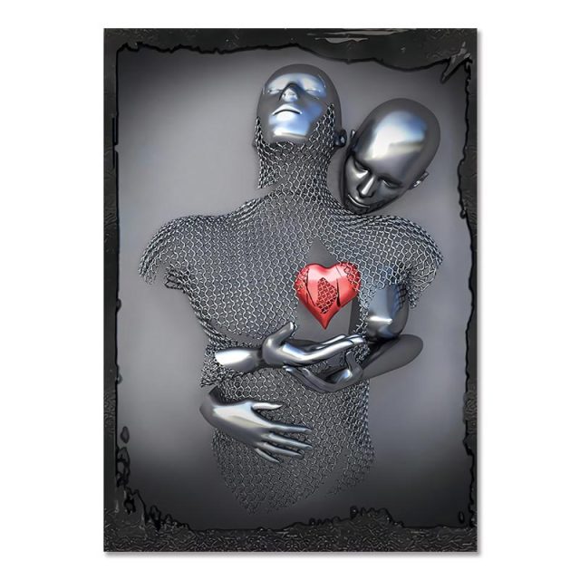Metal Figure Statue Canvas Painting Romantic Abstract Posters Prints Wall Art Pictures Modern Living Room Decorations for Home