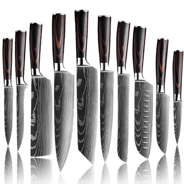 10 Pcs Kitchen Knives Set Japanese Damascus Pattern Chef Knife Set Stainless Steel Ultra-Sharp Blade Knives For Chef's Gift