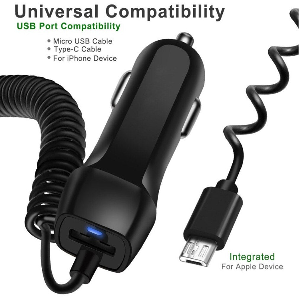 Universal Car Charger With 1.5m USB Cable Mobile Phone Charger For iphone for Samsung Micro USB Type C Fast Car Phone Charger