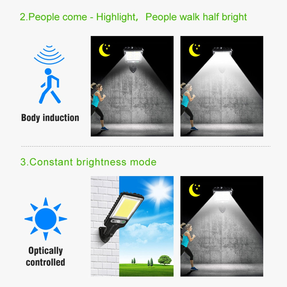 Outdoor LED Solar Street Lights Motion Sensor 117COB Solar Street Light Waterproof 3 Light Mode Wall Lamp For Garden