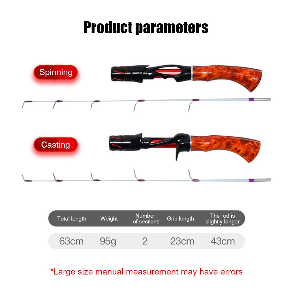 Telescopic Ice Winter Fishing Rod Outdoor Sport Mini Feeder Wooden Handle Fishing Pole Winter Fishing Rod Ice Fishing Reel