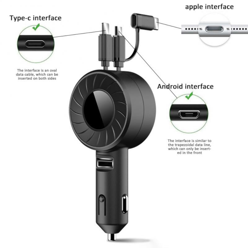 3-in-1 Retractable Car Charger Universal Charging Cables For IPhone IOS Android Huawei Samsung Xiaomi Telescopic Charge Cord