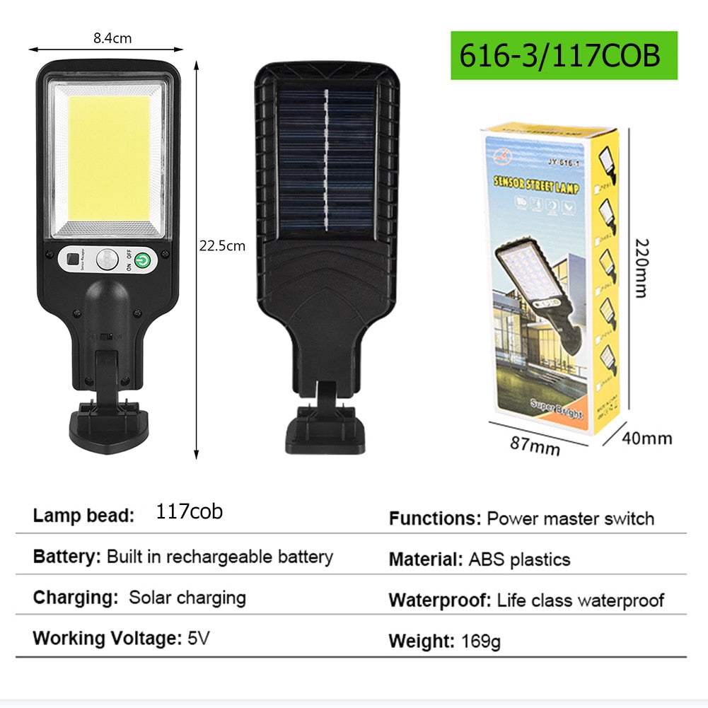 Outdoor LED Solar Street Lights Motion Sensor 117COB Solar Street Light Waterproof 3 Light Mode Wall Lamp For Garden