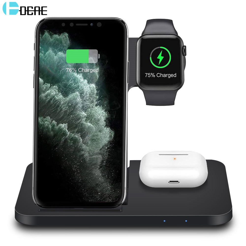 DCAE 15W Qi Fast Wireless Charger Dock Station For iPhone 14 13 12 11 XS XR X 8 Apple Watch 7 6 SE AirPods 3 Pro Charging Stand