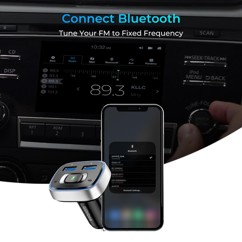 GoVoCE Bluetooth Car Charger With Siri &amp; Google Voice Control Wireless Car Charger USB Fast Chargeres For Phone