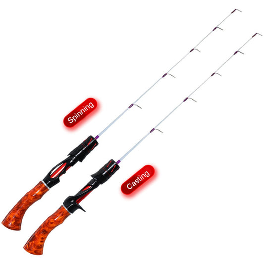 Telescopic Ice Winter Fishing Rod Outdoor Sport Mini Feeder Wooden Handle Fishing Pole Winter Fishing Rod Ice Fishing Reel