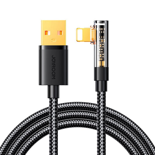Joyroom 90 Degree USB Data Cable For iPhone 14 13 12 11 Pro Max Nylon Braided Fast Charging Cable 2.4A Super Fast Charging 1.2m