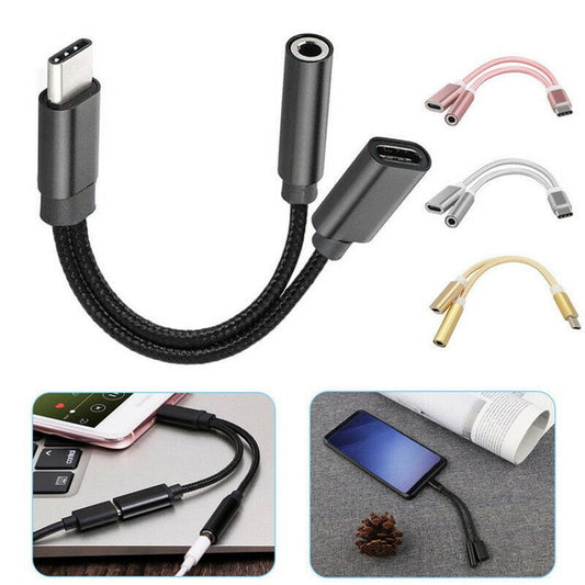 For Xiaomi Huawei to 3.5mm Earphone Audio Adapter for iPhone 3.5mm Headphones AUX Charging Cable 2 In 1 Splitter For IOS 15