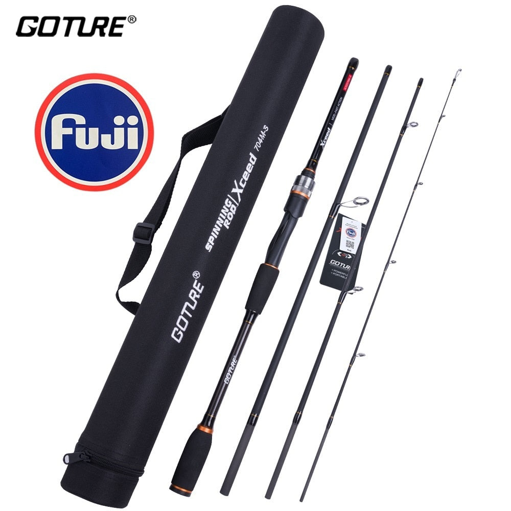 Goture Xceed 4 Section Spinning Casting FUJI Fishing Rod 6Ft-10Ft 5-39g Carbon Fiber MH M Portable Lure Rods for Travel Fishing