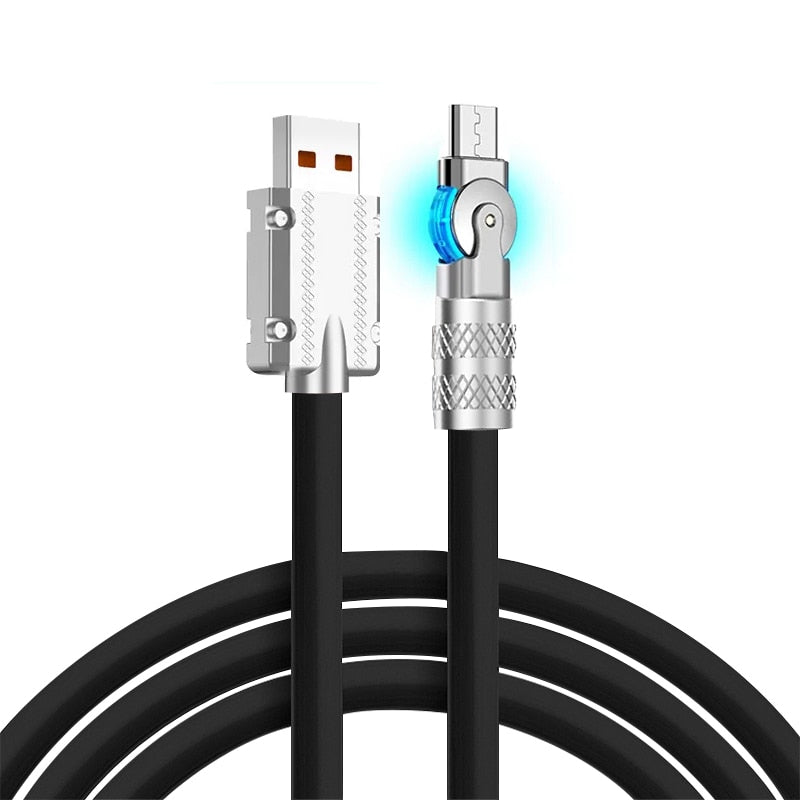 New 180° Rotatable 120w Super Fast Charging Cable for Huawei Apple Xiaomi Android Phone Charging Cable Elbow Cable for Game