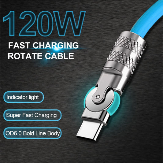 New 180° Rotatable 120w Super Fast Charging Cable for Huawei Apple Xiaomi Android Phone Charging Cable Elbow Cable for Game