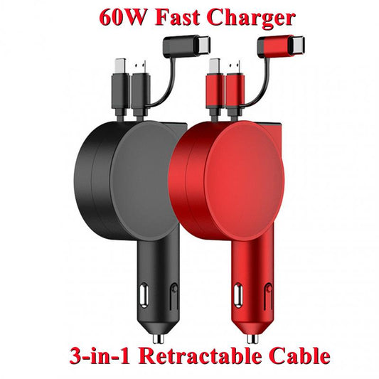 3-in-1 Retractable Car Charger Universal Charging Cables For IPhone IOS Android Huawei Samsung Xiaomi Telescopic Charge Cord