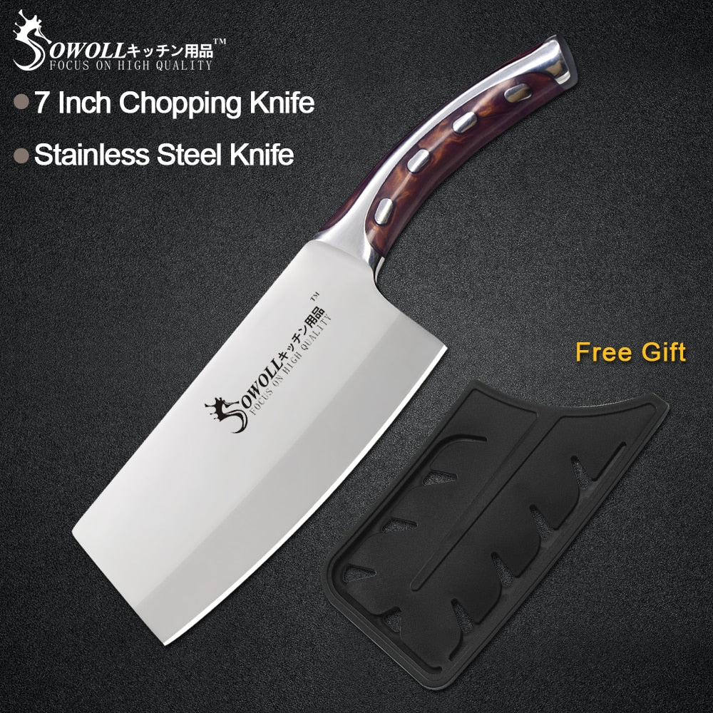 Sowoll Stainless Steel Knife Seamless Welding Resin Fibre Handle High Carbon Blade Utility Chef Chopping Knife Cooking Tools