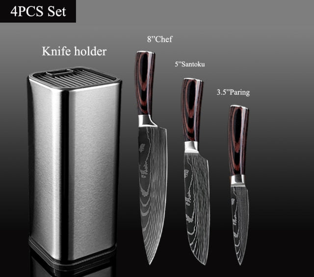XITUO Kitchen Chef Set 4-8PCS set  Knife Stainless Steel Knife Holder Santoku Utility Cut Cleaver Bread Paring Knives Scissors