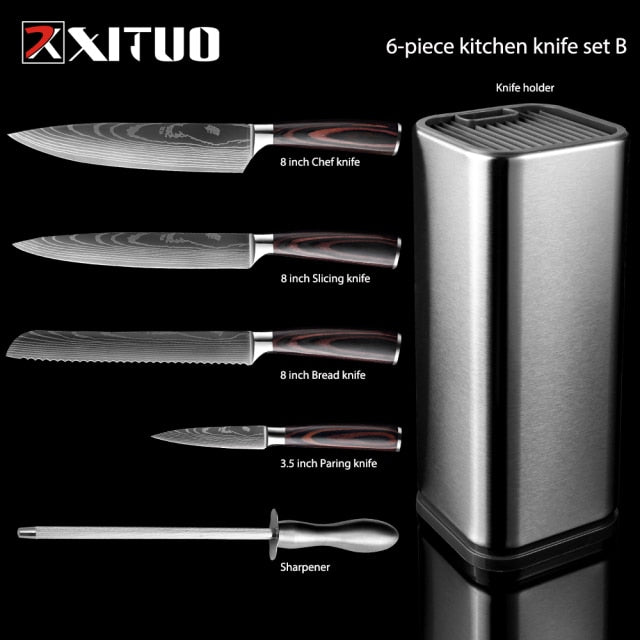 XITUO Kitchen Chef Set 4-8PCS set  Knife Stainless Steel Knife Holder Santoku Utility Cut Cleaver Bread Paring Knives Scissors