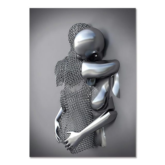Metal Figure Statue Canvas Painting Romantic Abstract Posters Prints Wall Art Pictures Modern Living Room Decorations for Home
