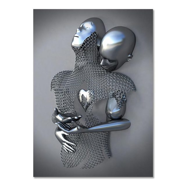 Metal Figure Statue Canvas Painting Romantic Abstract Posters Prints Wall Art Pictures Modern Living Room Decorations for Home