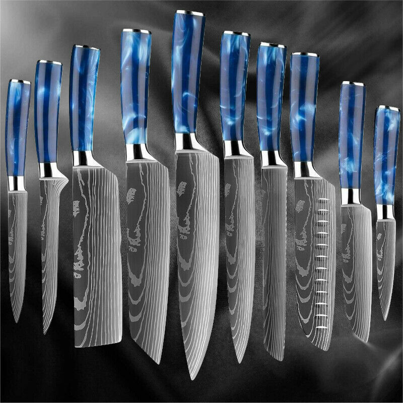 10 Pcs Kitchen Knives Set Japanese Damascus Pattern Chef Knife Set Stainless Steel Ultra-Sharp Blade Knives For Chef&#39;s Gift