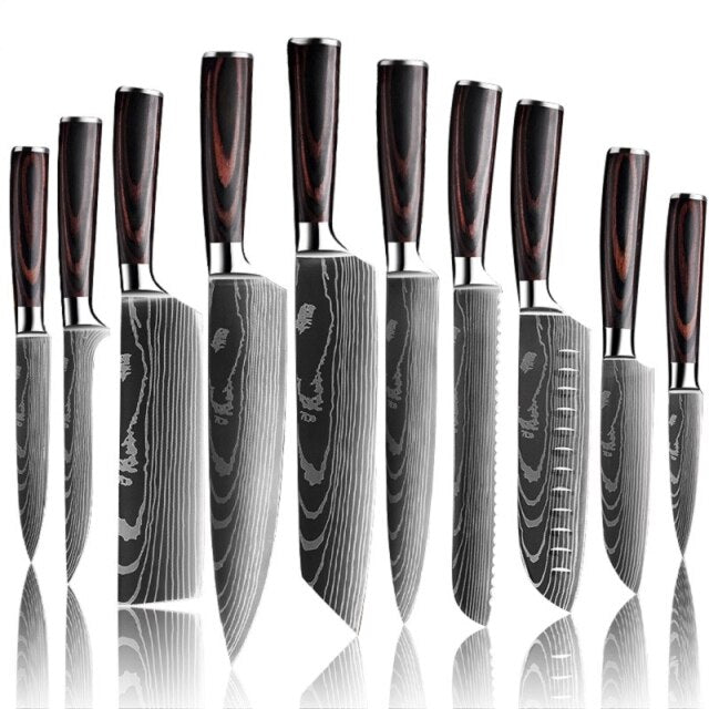10 Pcs Kitchen Knives Set Japanese Damascus Pattern Chef Knife Set Stainless Steel Ultra-Sharp Blade Knives For Chef&#39;s Gift